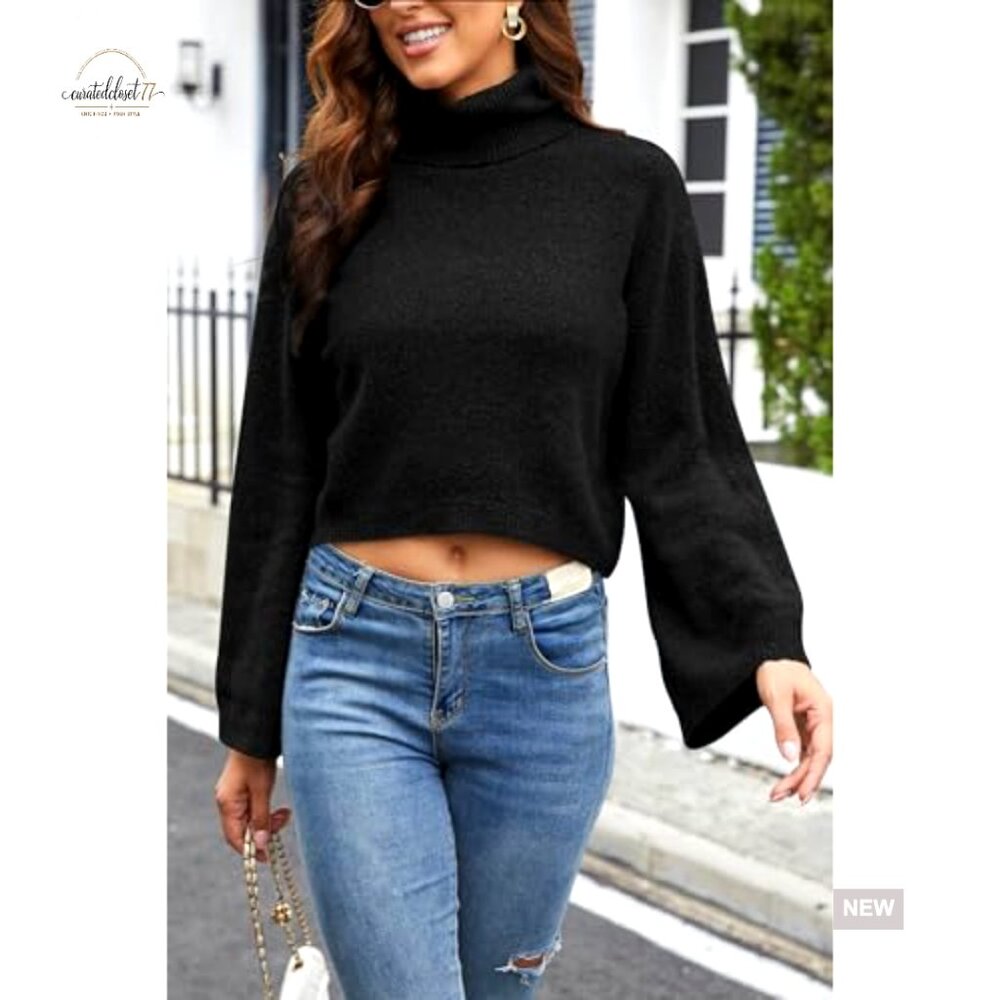 Cropped Turtleneck Pullover Sweater Lightweight F… - image 5